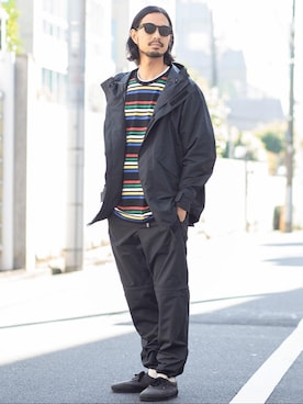 「WILD THINGS（ワイルドシングス）のアイテム（マウンテンパーカー）」を使った、Tomoyoshi Tsuchiyaさん（メンズ・175cm）の冬コーディネート