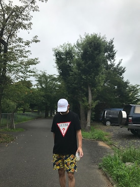 「PLEASURES（プレジャー）のアイテム（帽子）」を使った、Bobby Kazuさん（メンズ・172cm）の夏コーディネート