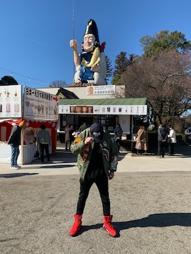 「A BATHING APE（アベイシングエイプ）のアイテム（MA-1）」を使った、Bobby Kazuさん（メンズ・173cm）の冬コーディネート