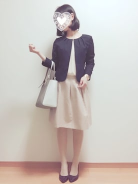 「トリーバーチ」｜「アイテム（ノーカラージャケット）」を使った、machikaさん（レディース・157cm）の冬コーディネート