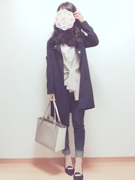 「Discoat」｜「アイテム（ノーカラージャケット）」を使った、machikaさん（レディース・157cm）の冬コーディネート