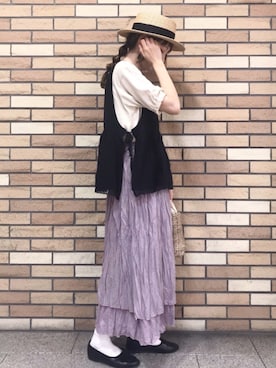 「haco!（ハコ）のアイテム（バレエシューズ）」を使った、いっしき🐻さん（レディース・163cm）の夏コーディネート