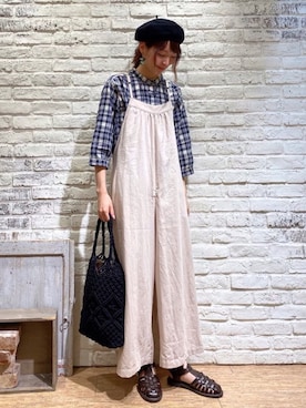 「チャイナシャツ」｜「アイテム（オールインワン・サロペット）」を使った、いっしき🐻さん（レディース・163cm）の春コーディネート