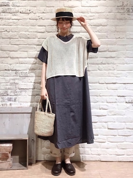 「Samansa Mos2（サマンサ モスモス）の前後着メッシュベスト（ベスト）」を使った、いっしき🐻さん（レディース・163cm）の夏コーディネート