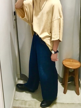 「BASQUE magenta（バスクマゼンタ）の【BASQUE -enthusiastic design-】スーパーオーバーサイズドロップショルダーハーフスリーブBIGカットソー（Tシャツ/カットソー）」を使った、DAIさん（メンズ・176cm）の夏コーディネート