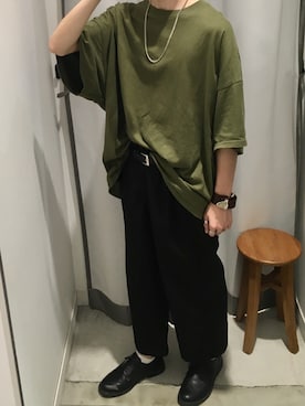 「BASQUE magenta（バスクマゼンタ）の【BASQUE -enthusiastic design-】スーパーオーバーサイズドロップショルダーハーフスリーブBIGカットソー（Tシャツ/カットソー）」を使った、DAIさん（メンズ・176cm）の夏コーディネート