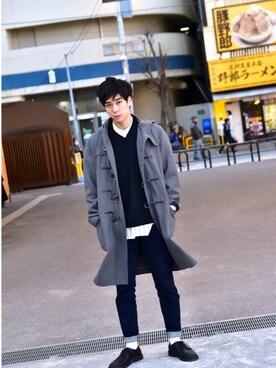 「tk.TAKEO KIKUCHI（ティーケータケオキクチ）のアイテム（ダッフルコート）」を使った、KYOHEI［相互フォロー］さん（メンズ・180cm）の冬コーディネート