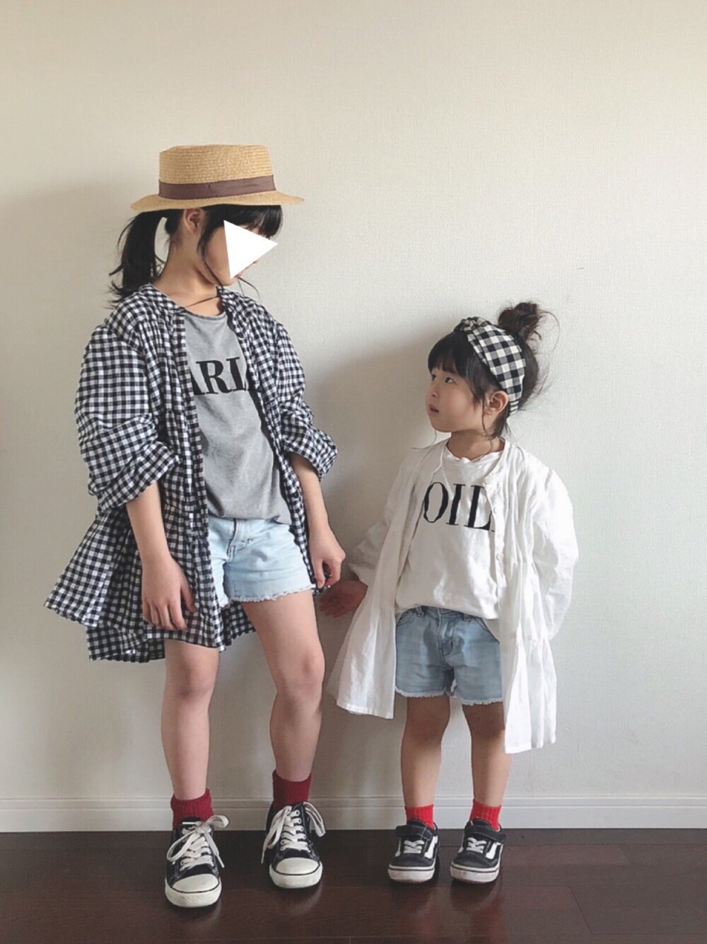 「リンクコーデ、おんなのこ、小学生、3歳、ギンガムチェック、春コーデ、ZARA、ZARA KIDS、カンカン帽、LUPINUS」｜「ZARA KIDSのアイテム（ハット、ベージュ系）」を使った、Ripiさん（キッズ・90cm）の春コーディネートの1枚目の写真