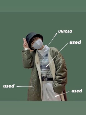 「ニットベスト」｜「アイテム（ノーカラージャケット）」を使った、おがわんこさん（レディース・152cm）の冬コーディネート