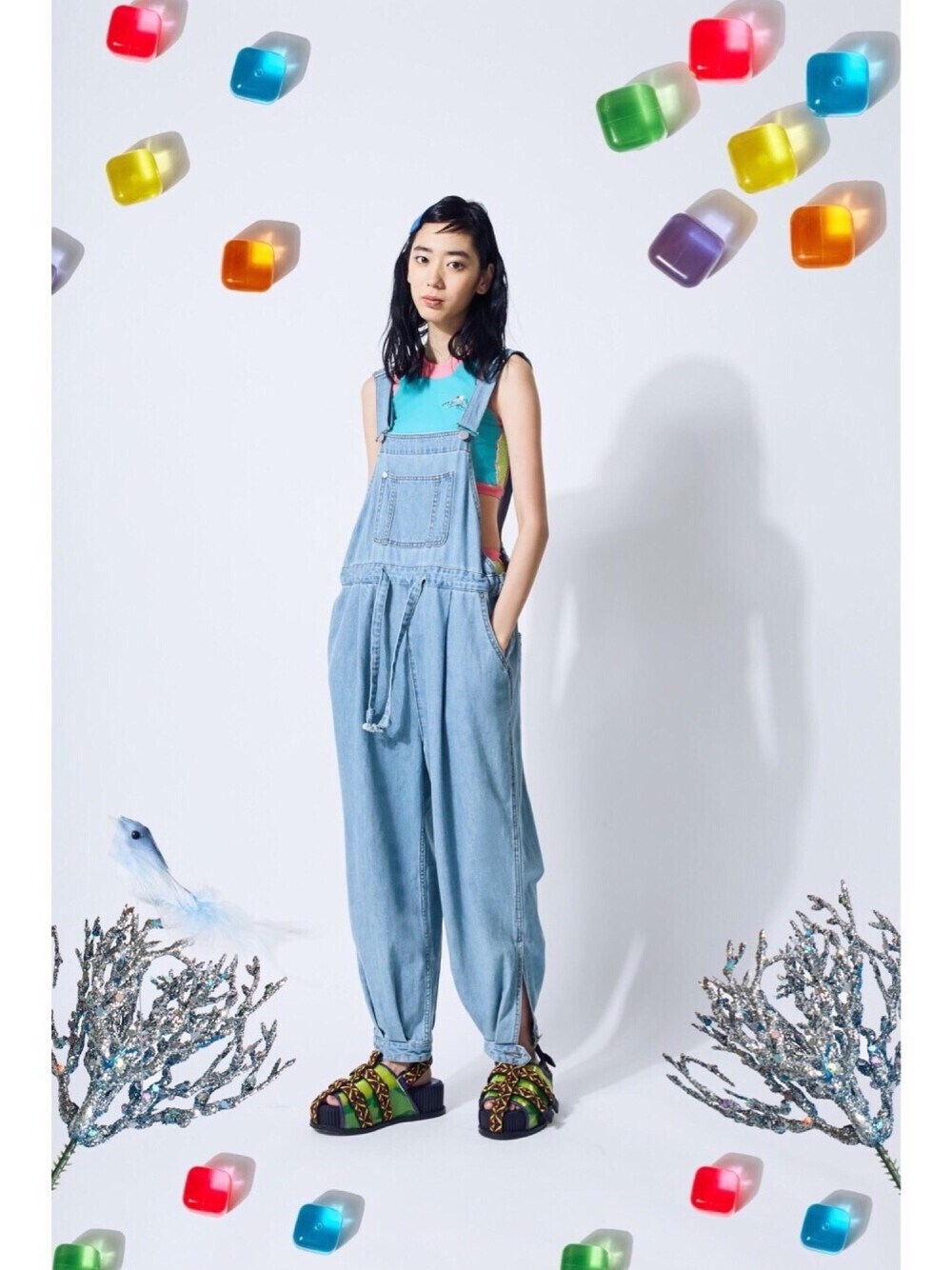 Japanese Women girls cute jeans denim overalls trousers loose
