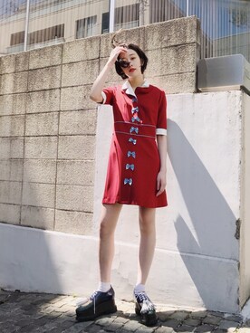 【美品】PAMEO POSE Ruban La Nina Dress グレー ひざ丈ワンピース ワンピース レディース WEB限定セール