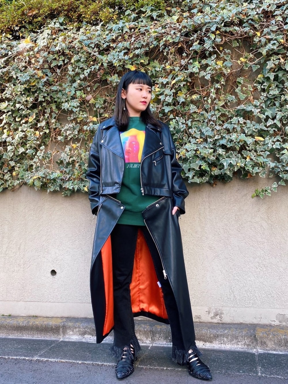 「PAMEO POSE、２ＷＡＹ、ライダースジャケット、メンズライク、大人かわいい、レースアップシューズ」｜「PAMEO POSEのAscension Pierce（ピアス（両耳用）、シルバー系）」を使った、PAMEO POSEさん（レディース・152cm）の冬コーディネートの1枚目の写真