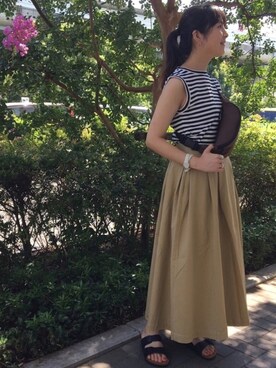 「アイテム（ボディバッグ/ウエストポーチ）」を使った、川﨑 稚乃さん（レディース・157cm）の夏コーディネート