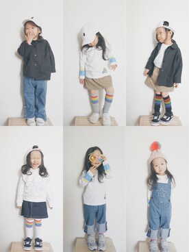 「アイテム（モカシン/デッキシューズ、ホワイト系）」を使った、Chloeeeeeeng410さん（キッズ・90cm）の冬コーディネート