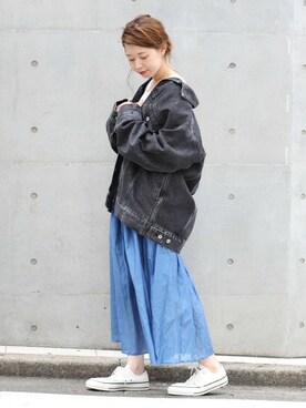 「オーガンジー」｜「アイテム（デニムジャケット）」を使った、akiさん（レディース・158cm）の夏コーディネート