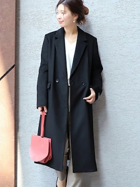 「定番」｜「アイテム（チェスターコート）」を使った、akiさん（レディース・158cm）の冬コーディネート