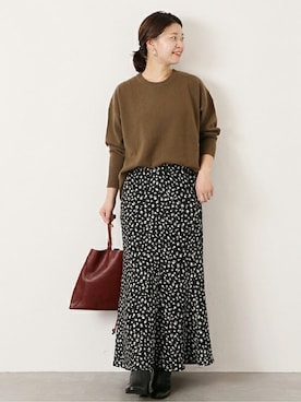 「クルーネックニット」｜akiさん（レディース・158cm）の秋コーディネート