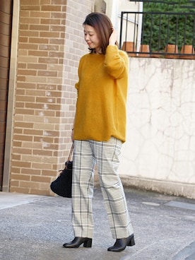 「クルーネックニット」｜akiさん（レディース・158cm）の冬コーディネート