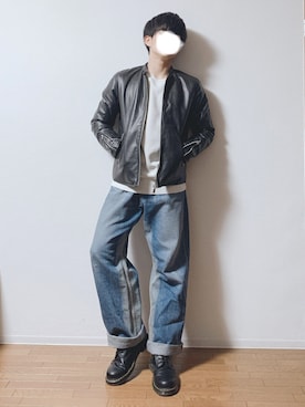 「だぼだぼ」｜「アイテム（ライダースジャケット）」を使った、laikuさん（メンズ・168cm）の冬コーディネート