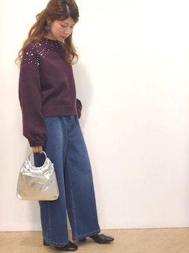 「アイテム（イヤリング、グレー系）」を使った、MiZUKiさん（レディース・153cm）の冬コーディネート