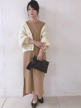 「natural couture（ナチュラルクチュール）のDカンベルト付きワッフルTワンピ（ワンピース）」を使った、MiZUKiさん（レディース・162cm）の夏コーディネート