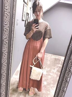 「natural couture（ナチュラルクチュール）のリボンコンフォートサンダル（その他シューズ）」を使った、MiZUKiさん（レディース・162cm）の夏コーディネート