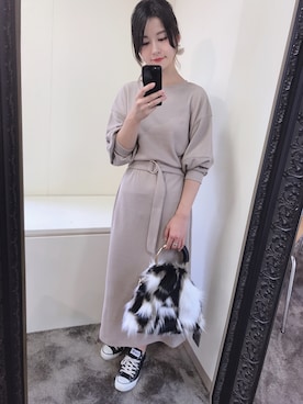 「ワッフルワンピース」｜MiZUKiさん（レディース・161cm）の秋コーディネート