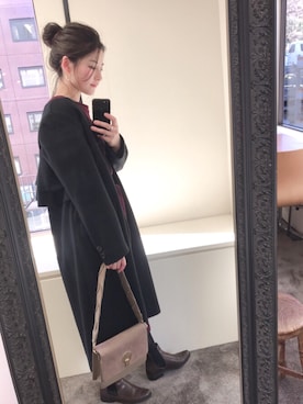 「ワッフル」｜「アイテム（チェスターコート）」を使った、MiZUKiさん（レディース・160cm）の冬コーディネート