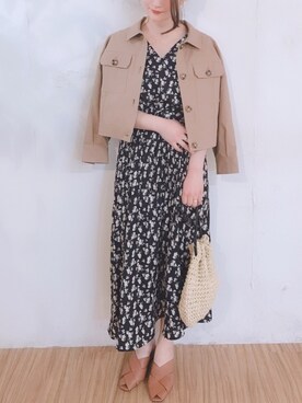 「リネンシャツ」｜「アイテム（ブルゾン）」を使った、MiZUKiさん（レディース・160cm）の春コーディネート