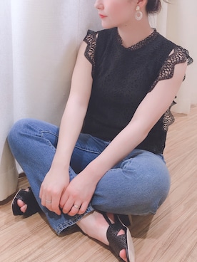 「アイテム（イヤリング、ベージュ系）」を使った、MiZUKiさん（レディース・160cm）の春コーディネート