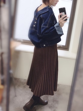 「natural couture（ナチュラルクチュール）の配色ニットプリーツワンピース（ワンピース）」を使った、MiZUKiさん（レディース・162cm）の秋コーディネート