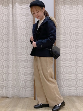 「ベージュパンツ」｜「アイテム（その他アウター）」を使った、Shinommyさん（レディース・158cm）の秋コーディネート