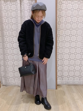 「earth music&ecology（アースミュージックアンドエコロジー）のリバーシブベレー帽 ＊（ハンチング/ベレー帽）」を使った、Shinommyさん（レディース・158cm）の冬コーディネート