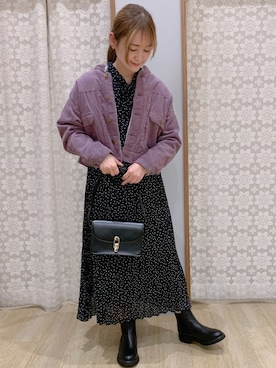 「earth music&ecology（アースミュージックアンドエコロジー）のCOTTON USAコーデュロイ（裏ボアブルゾン）＊（ブルゾン）」を使った、Shinommyさん（レディース・158cm）の冬コーディネート