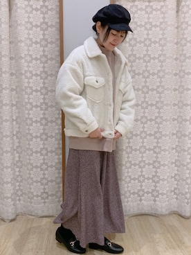 「小花柄」｜「アイテム（キャップ）」を使った、Shinommyさん（レディース・158cm）の冬コーディネート