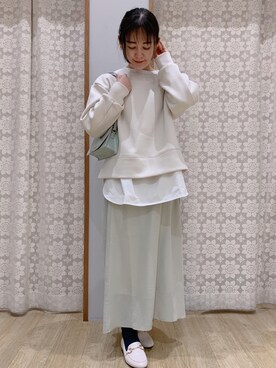 「Aラインスカート」｜「アイテム（スウェット）」を使った、Shinommyさん（レディース・158cm）の春コーディネート