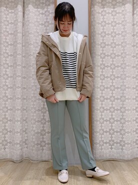 「センタープレスパンツ」｜「アイテム（マウンテンパーカー）」を使った、Shinommyさん（レディース・158cm）の春コーディネート