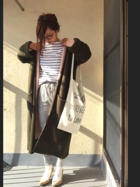 「TODAYFUL（トゥデイフル）のVintageトートバッグ（トートバッグ）」を使った、emiko☆さん（レディース・155cm）の冬コーディネート