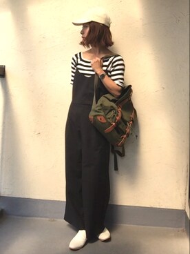「バブーシュ」｜「アイテム（つなぎ/オールインワン）」を使った、emiko☆さん（レディース・155cm）の春コーディネート