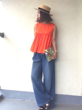 「kormarch」｜「アイテム（帽子）」を使った、emiko☆さん（レディース・155cm）の夏コーディネート