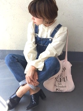 「MOUSSY（マウジー）のアイテム（サロペット/オーバーオール）」を使った、emiko☆さん（レディース・155cm）の春コーディネート