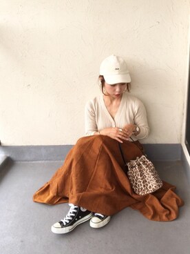 emiko☆さんの「スエードフレアロングスカート/タフタスカート」を使ったコーディネート