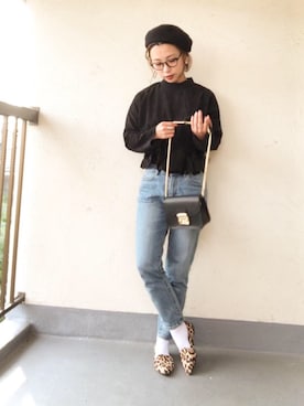 「ぺプラムトップス」｜「アイテム（ハンチング/ベレー帽）」を使った、emiko☆さん（レディース・155cm）の秋コーディネート