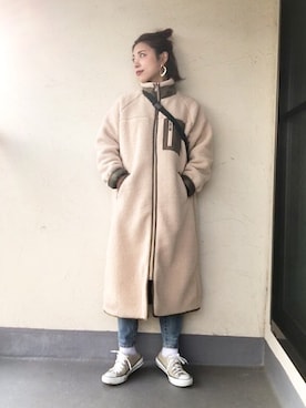 「ZOZO（ゾゾ）のスリムテーパードデニムパンツ［WOMEN］（デニムパンツ）」を使った、emiko☆さん（レディース・155cm）の冬コーディネート