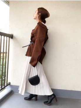「fifth（フィフス）のプリーツロングマキシスカート（スカート）」を使った、emiko☆さん（レディース・155cm）の冬コーディネート