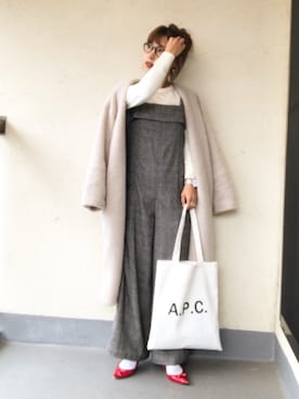 「グレンチェック」｜「アイテム（オールインワン・サロペット）」を使った、emiko☆さん（レディース・155cm）の冬コーディネート