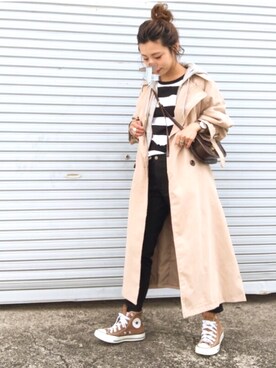 「zozoデニム」｜「アイテム（トレンチコート）」を使った、emiko☆さん（レディース・155cm）の冬コーディネート
