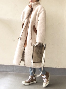 「ZOZO（ゾゾ）のスリムテーパードデニムパンツ［WOMEN］（デニムパンツ）」を使った、emiko☆さん（レディース・155cm）の冬コーディネート