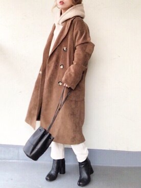 「titivate（ティティベイト）のアイテム（パーカー）」を使った、emiko☆さん（レディース・155cm）の冬コーディネート