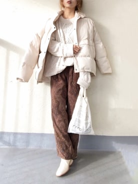 「TODAYFUL（トゥデイフル）のVintageプリントトートバッグ（トートバッグ）」を使った、emiko☆さん（レディース・155cm）の冬コーディネート